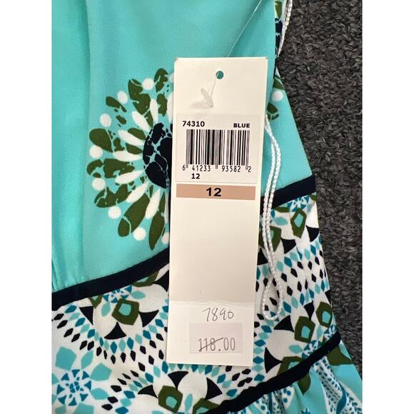 NWT Maggy London Womens Blue Aquamarine Floral Halter Neck Midi Dress Size 12 - Picture 4 of 9